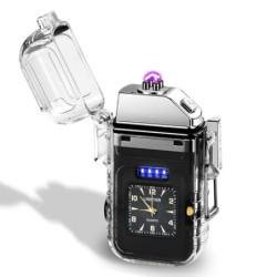 GOMETY Elektrisch Feuerzeug, Elektrisches Lichtbogen Feuerzeug USB Aufladbar mit Uhr und COB-Beleuchtung Sturmfeuerzeug Windd