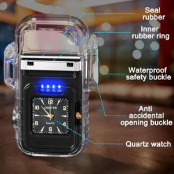 GOMETY Elektrisch Feuerzeug, Elektrisches Lichtbogen Feuerzeug USB Aufladbar mit Uhr und COB-Beleuchtung Sturmfeuerzeug Windd