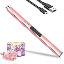 Zanmuk Feuerzeug Elektrisch Lichtbogen Stabfeuerzeug - Elektrisches Feuerzeug Lang USB Aufladbar Lighter  Roségold 