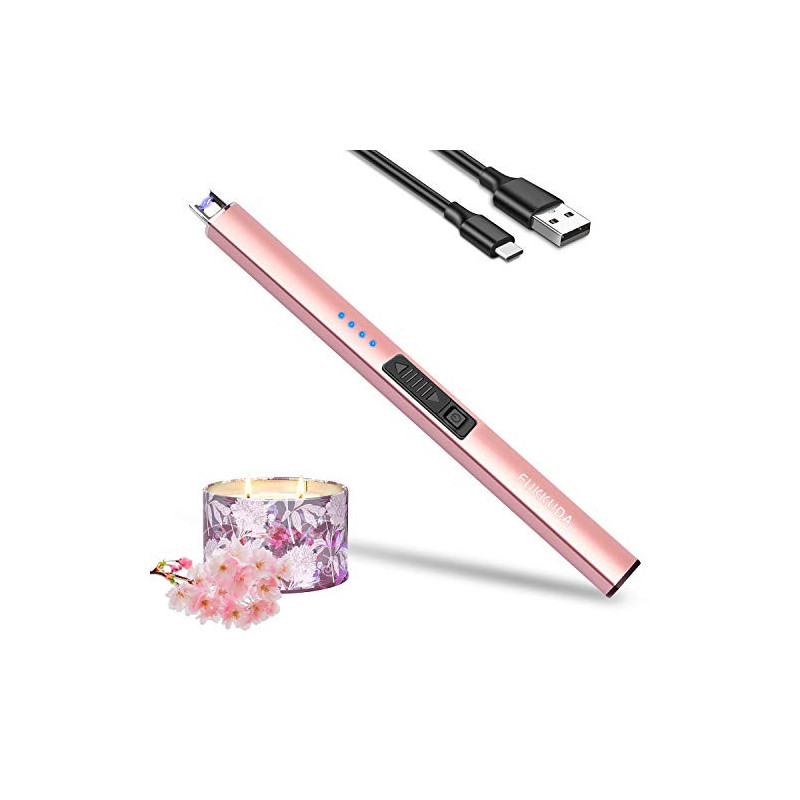 Zanmuk Feuerzeug Elektrisch Lichtbogen Stabfeuerzeug - Elektrisches Feuerzeug Lang USB Aufladbar Lighter  Roségold 