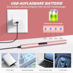 Zanmuk Feuerzeug Elektrisch Lichtbogen Stabfeuerzeug - Elektrisches Feuerzeug Lang USB Aufladbar Lighter  Roségold 