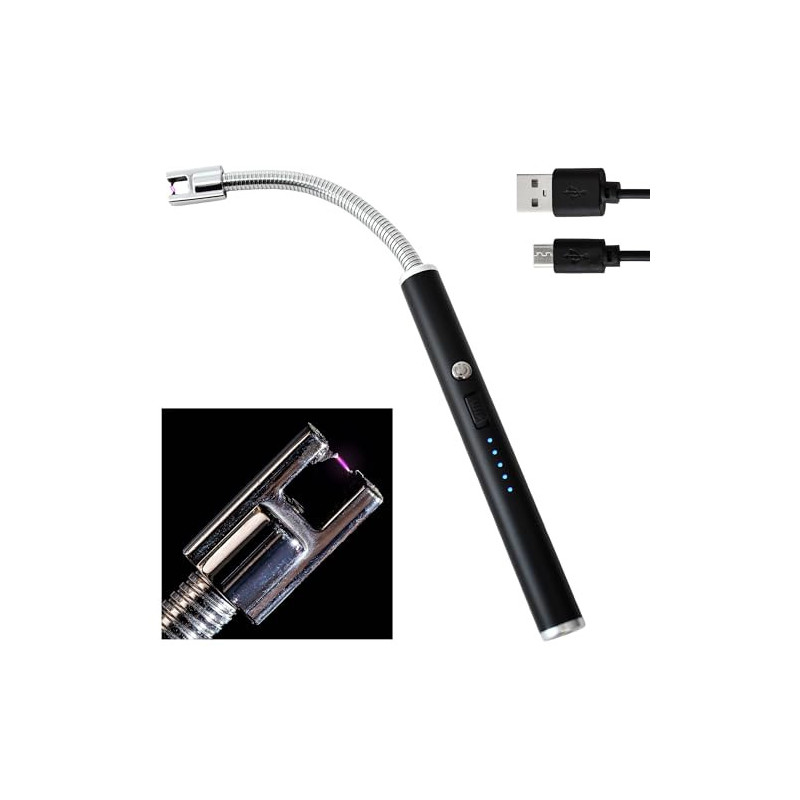 TOM Lichtbogen Stabfeuerzeug – 25,5 cm lang – Stab flexibel – langes elektrisches Feuerzeug – USB aufladbar – Electric Lichte