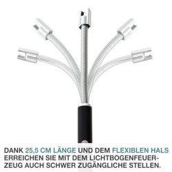 TOM Lichtbogen Stabfeuerzeug – 25,5 cm lang – Stab flexibel – langes elektrisches Feuerzeug – USB aufladbar – Electric Lichte