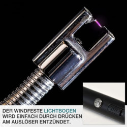 TOM Lichtbogen Stabfeuerzeug – 25,5 cm lang – Stab flexibel – langes elektrisches Feuerzeug – USB aufladbar – Electric Lichte