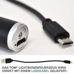 TOM Lichtbogen Stabfeuerzeug – 25,5 cm lang – Stab flexibel – langes elektrisches Feuerzeug – USB aufladbar – Electric Lichte
