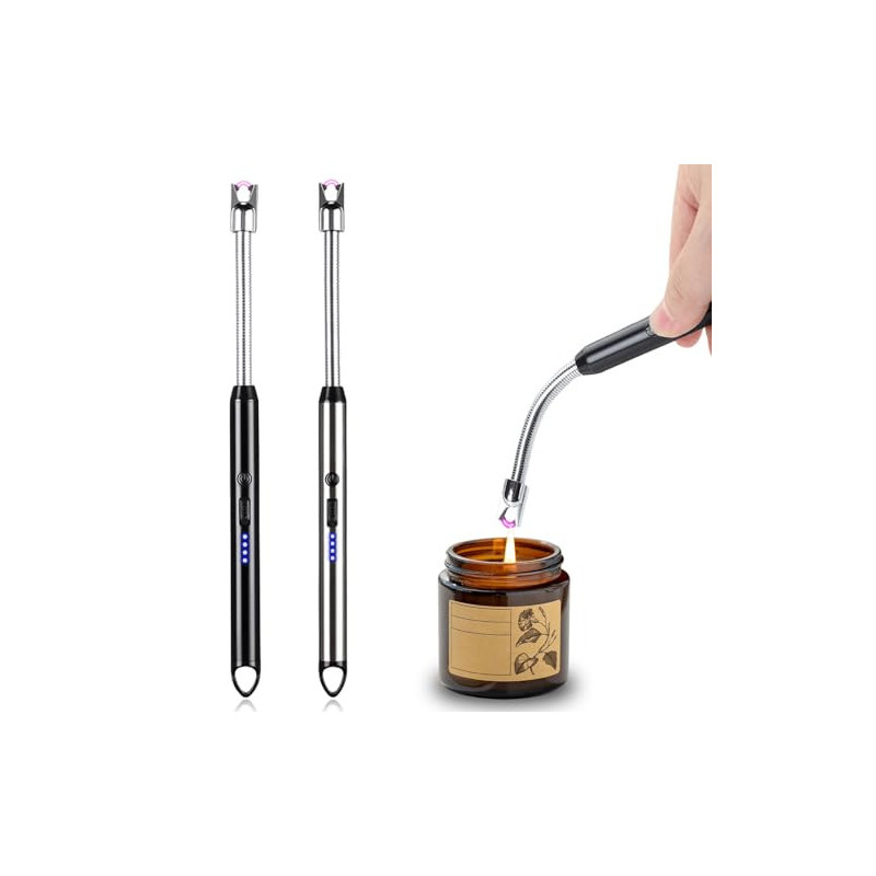 2er Set Stabfeuerzeug, Elektrisch Feuerzeug Lichtbogen Feuerzeug USB Aufladbar Plasma Kerzenanzünder Langes Feuerzeug für Ker