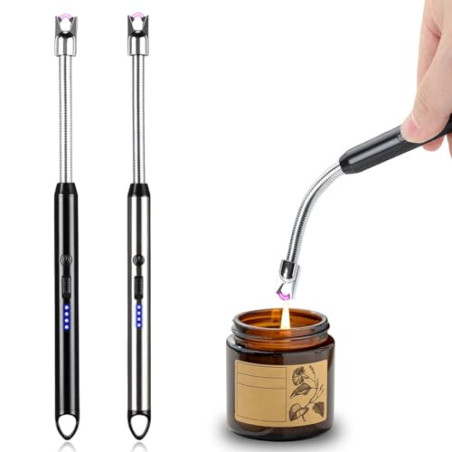 2er Set Stabfeuerzeug, Elektrisch Feuerzeug Lichtbogen Feuerzeug USB Aufladbar Plasma Kerzenanzünder Langes Feuerzeug für Ker