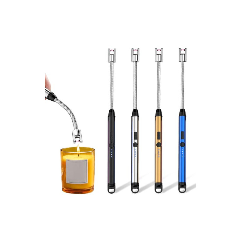4 Stück Lichtbogen Stabfeuerzeug, Lichtbogen Feuerzeug USB Aufladbar Elektrisches Feuerzeug, 360° Tragbare Winddichte Kaminan