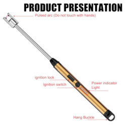 4 Stück Lichtbogen Stabfeuerzeug, Lichtbogen Feuerzeug USB Aufladbar Elektrisches Feuerzeug, 360° Tragbare Winddichte Kaminan