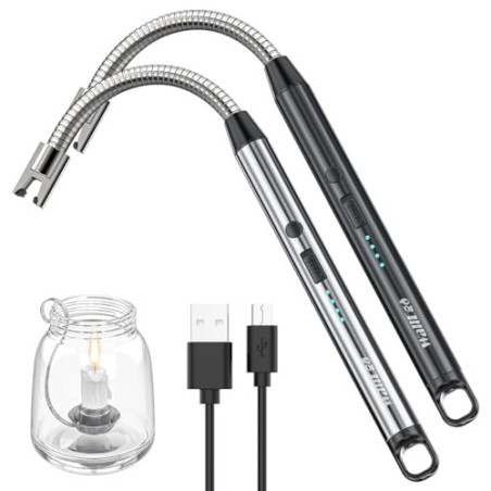 2er Set Elektrisch Feuerzeug, Winddichte Kerzenfeuerzeug, USB Aufladbar Elektrisches Lighter Lichtbogen Lang Stabfeuerzeug