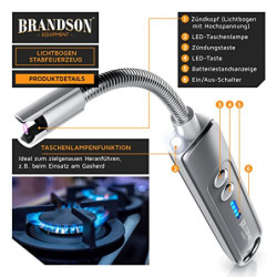 Brandson - Stabfeuerzeug, Lichtbogen Feuerzeug elektrisch, 100 Zündvorgänge, USB aufladbar Kerzenanzünder für Küche, Kerzen, 