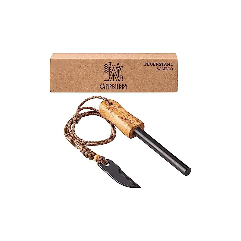 Camp Buddy Bamboo Feuerstahl XXL - Robuster Magnesium Feuerstab mit über 20.000 Zündungen - Feuerstahl Outdoor Ausrüstung - F
