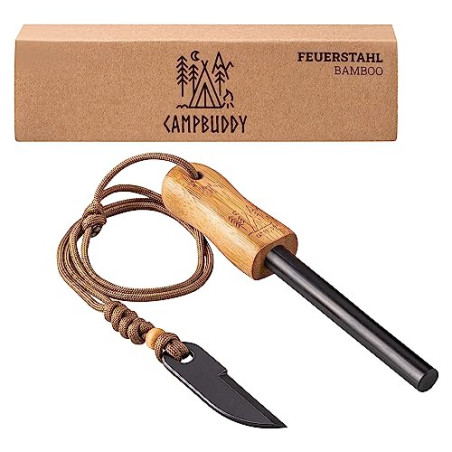 Camp Buddy Bamboo Feuerstahl XXL - Robuster Magnesium Feuerstab mit über 20.000 Zündungen - Feuerstahl Outdoor Ausrüstung - F