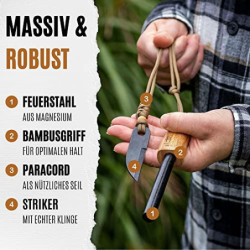 Camp Buddy Bamboo Feuerstahl XXL - Robuster Magnesium Feuerstab mit über 20.000 Zündungen - Feuerstahl Outdoor Ausrüstung - F