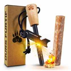 Survival Feuerstein - Feuerstahl XL 10mm - Über 15 000 Anwendungen - Hochwertiges Ferrocerium - Feuerstarter mit Feueranzünde