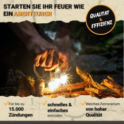Survival Feuerstein - Feuerstahl XL 10mm - Über 15 000 Anwendungen - Hochwertiges Ferrocerium - Feuerstarter mit Feueranzünde