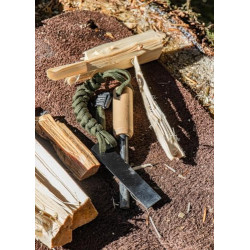 Lambda Coffee Feuerstahl Inkl. Metalldose zum Zunder sammeln & Kienspan I Magnesium Feuerstarter mit Holzgriff & Paracord I I