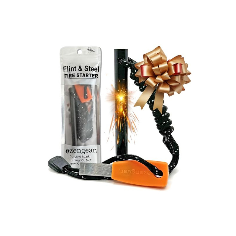 aZengear Feuerstahl, Camping-Feuerstarter aus Feuerstein und Stahl, 10mm XL Ferro Rod, Paracord, wasserdichtes Bushcraft Outd aZengear Feuerstahl, Camping-Feuerstarter aus Feuerstein und Stahl, 10mm XL Ferro Rod, Paracord, wasserdichtes Bushcraft Outd
