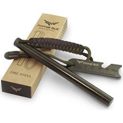 Primal Bull Feuerstahl mit Paracord Griff - 15 cm lang, Ø12,7 mm - Extreme Funken, Firesteel Outdoor Feuerstarter Survival Ge