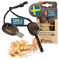 LIGHT MY FIRE Feuerstahl Outdoor Scout 2-in-1 mit Notfallpfeife, Feuerstahl Survival Gadget Feuerstein Feuerzeug, Ewiges Stre