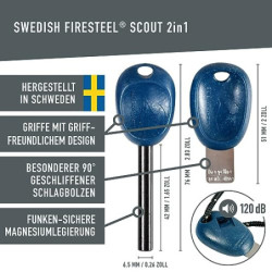 LIGHT MY FIRE Feuerstahl Outdoor Scout 2-in-1 mit Notfallpfeife, Feuerstahl Survival Gadget Feuerstein Feuerzeug, Ewiges Stre
