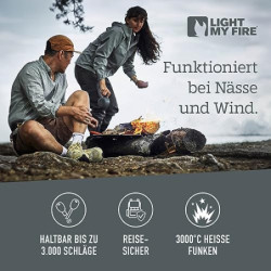 LIGHT MY FIRE Feuerstahl Outdoor Scout 2-in-1 mit Notfallpfeife, Feuerstahl Survival Gadget Feuerstein Feuerzeug, Ewiges Stre
