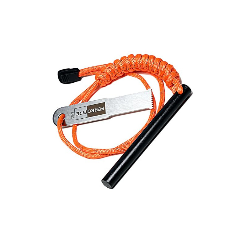 FERROFIRE FS384 Klassiker Feuerstahl 9,5 x 101,6 mm Feuerstein + 550 Paracord + Hervorragend Metallschaber + Magnesium Feuers