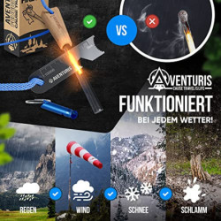 AVENTURIS® Feuerstahl XXL Der ultimative Outdoor Survival Firestarter Camping & Bushcraft Vielseitiger feuerstahl Outdoor, Zu