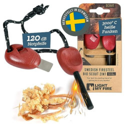 LIGHT MY FIRE Feuerstahl Outdoor Scout 2-in-1 mit Notfallpfeife, Feuerstahl Survival Gadget Feuerstein Feuerzeug, Ewiges Stre