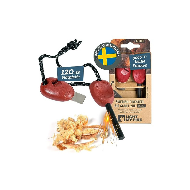 LIGHT MY FIRE Feuerstahl Outdoor Scout 2-in-1 mit Notfallpfeife, Feuerstahl Survival Gadget Feuerstein Feuerzeug, Ewiges Stre LIGHT MY FIRE Feuerstahl Outdoor Scout 2-in-1 mit Notfallpfeife, Feuerstahl Survival Gadget Feuerstein Feuerzeug, Ewiges Stre
