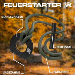 ODENWOLF Feuerstahl Outdoor Halskette - Firestarter Magnesium als Anhänger - Feuerstahl Klein ideal geeignet für Survival und