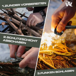 ODENWOLF Feuerstahl Outdoor Halskette - Firestarter Magnesium als Anhänger - Feuerstahl Klein ideal geeignet für Survival und