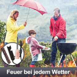 Quickle® Feuerstahl Kit, Feuerstahl mit Holzgriff, teleskopisches Feuerblasrohr - 48 cm, Wolle und Metallbox zum sicheren und