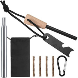 Survival Feuerstein, Outdoor Feuerstahl, Magnesium Feuerstarter Survival Set, Zündstahl Holz Griff, mit Feueranzünder Set für