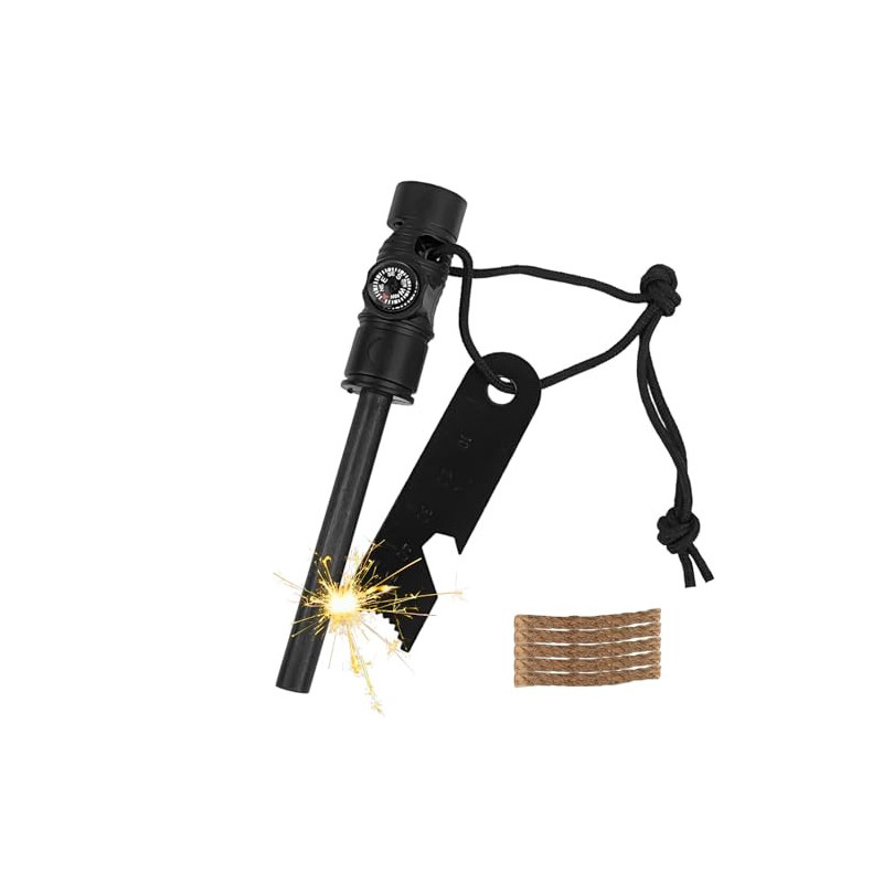 MOSTFUN Feuerstahl Feuerstein Survival Set, Wasserfester Magnesium-Feuerstarter mit Kompass Pfeife, Feuerstarter mit Paracord