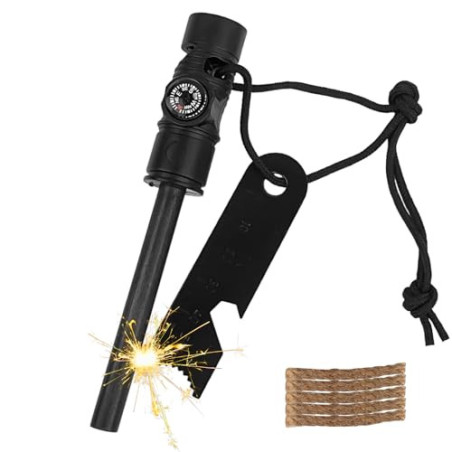 MOSTFUN Feuerstahl Feuerstein Survival Set, Wasserfester Magnesium-Feuerstarter mit Kompass Pfeife, Feuerstarter mit Paracord