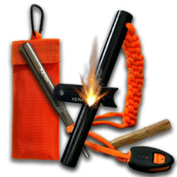 KERA® Feuerstahl Outdoor | Feuerstahl XXL | inkl. Tasche+ Zunder+ Paracord+ Blasrohr | Feuerstein Survival | Firestarter | Ma