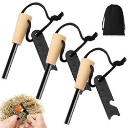 Feuerstahl - Feuerstein, 3 Stück Feuerstarter mit Handmade Griff, Survival Feuerstein Set Magnesium Feuerstarter, Feuereisen 