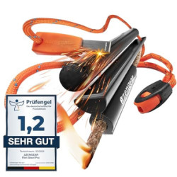 aZengear Bushcraft Flint Steel Pro Feuerstahl Feuerstarter, ⌀13mm XXL Ferro Rod, HSS Striker, Tinder, Paracord, wasserdichtes
