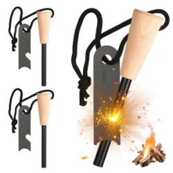 GAOUTO 3 Stück Feuerstahl: Survival Feuerstein, Feuerstarter Set mit Paracord Zunder, Feuerstein mit Extrem Starker Funkenflu