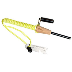 WIKA Feuerstahl, Feuerstarter mit wasserdichter Zunderdose aus Aluminium, Holzgriff und fluoreszierendem Paracordband, spezie