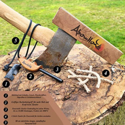 Abowllon Feuerstahl Outdoor mit Zunder für Feuerstahl Feuerstarter Set | Outdoor Feuerzeug | Anzünder Survival mit Griff | Ma
