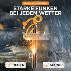 District North Feuerstahl M  8x0,8 cm  - Funktionaler Feuerstein mit starkem Funkenflug - Bushcraft Feuerstab mit elastischem