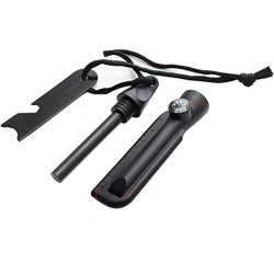 geddid Feuerstarter Feuerstein für Survival Camping Outdoor Bushcraft im Kunststoffgehäuse mit Metallschaber, Kompass, Flasch