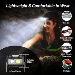 Blukar LED Stirnlampe Wiederaufladbar, Superhell 2000 Lumen Stufenlos Dimmbar Kopflampe mit 8 Lichtmodi, Sensor und Rotlicht,
