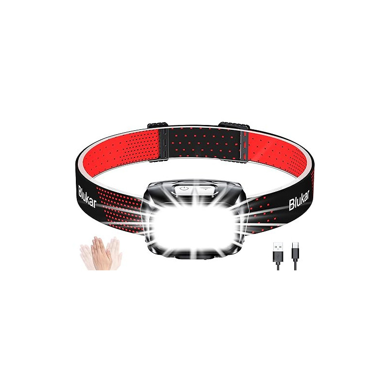 Blukar LED Stirnlampe Wiederaufladbar, 2000 Lumen Superhell Kopflampe Stufenlos Dimmbar mit 8 Modi, Sensor & Rotlicht, IPX5 W Blukar LED Stirnlampe Wiederaufladbar, 2000 Lumen Superhell Kopflampe Stufenlos Dimmbar mit 8 Modi, Sensor & Rotlicht, IPX5 W