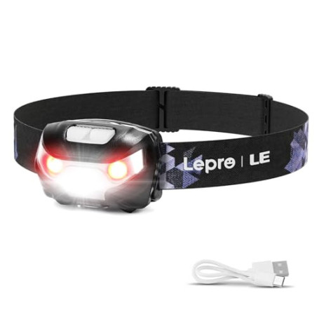 LE Stirnlampe LED Wiederaufladbar, USB Kopflampe 1300 Lux mit Rotlicht& 5 Lichtmodi, IPX4 Wasserdichte Mini Stirnlampe für Ki