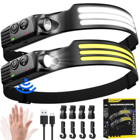 Stirnlampe Led Wiederaufladbar,3000 Lumens Superhell 230°Weitwinkel 3*LED Weiß Licht Sensor Kopflampe Stirnlampe,IPX5 Wasserd