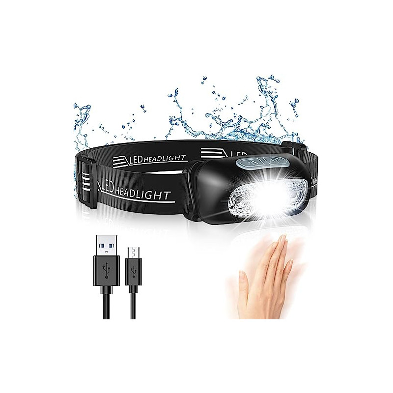 Glangeh Kopflampe LED Wiederaufladbar, Angelbeleuchtung mit Bewegungssensor & 4 Lichtmodi, IPX6 Wasserdicht, 1200 mAh Akku Ko