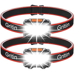 Gritin Stirnlampe LED, [2 Stück] LED Stirnlampe Kopflampe Superhell mit 3 Modi, IPX5 Wasserdichte Leichtgewichtige Mini Stirn